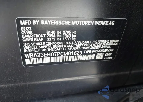 2023 BMW 740 I z USA, uszkodzony, nr VIN WBA23EH07PCM81629